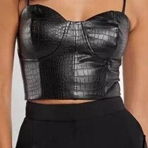 Express Body Contour Croc Faux Leather Corset Cropped Top
